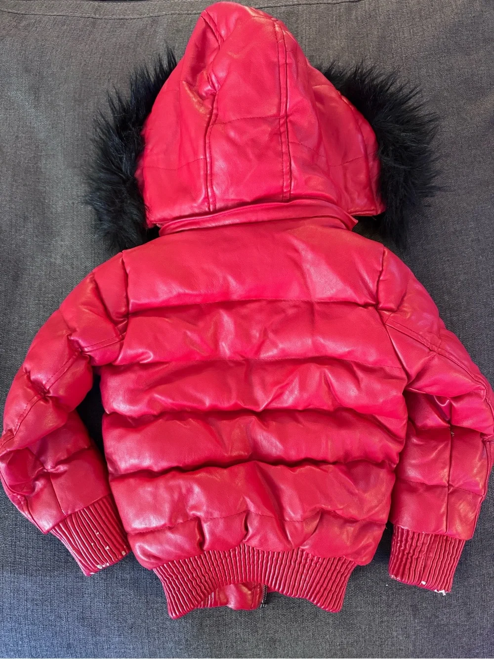 Robert Philippe Red Puffer Jacket with Faux Fur Hood